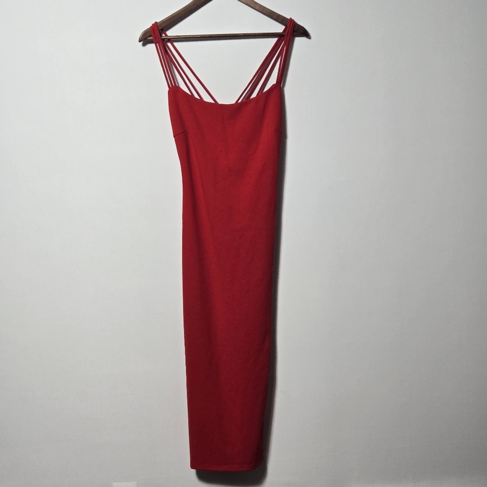 Astr The Lable Red Midi Dress Criss Cross Strap Side Slit